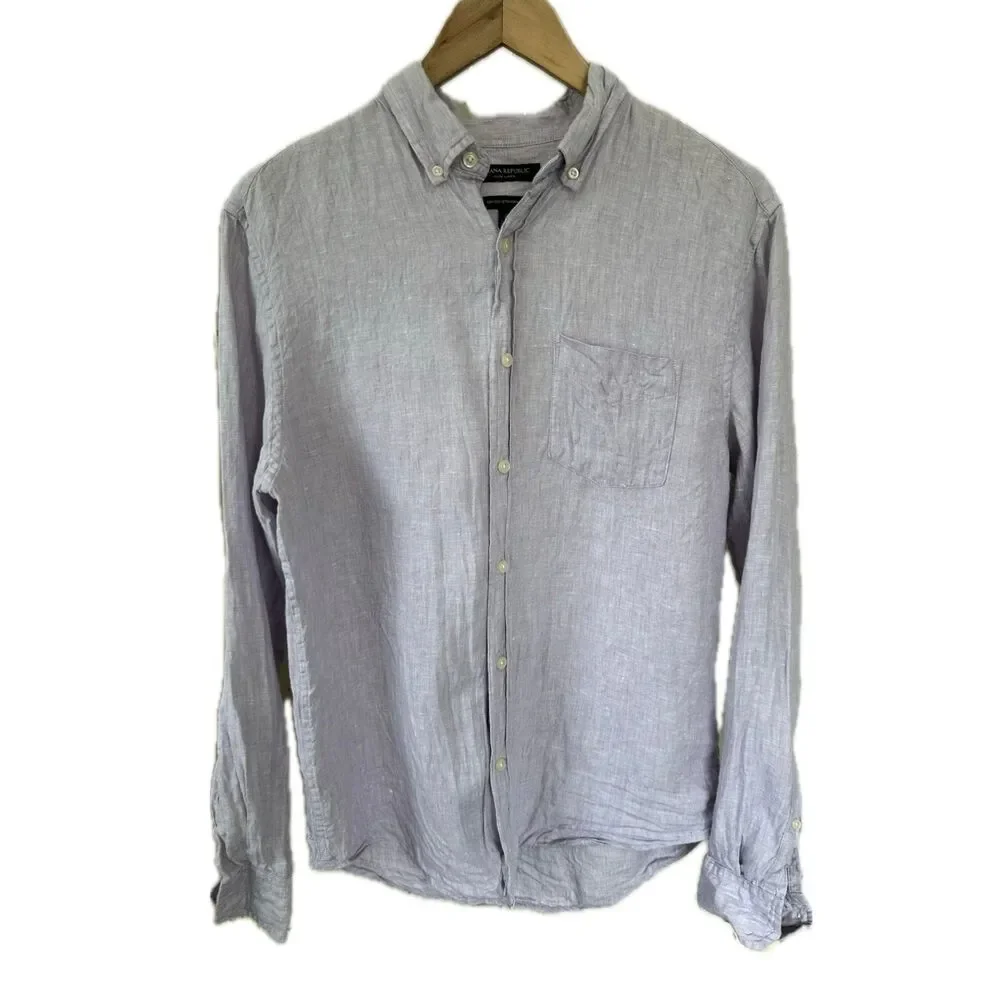 Banana Republic 100% Linen Camden Standard Fit Long Sleeve Button Down Shirt S
